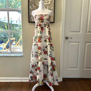 Strapless White Floral Tiered Maxi Dress